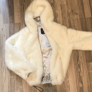 Joyrich white fur hooded coat
